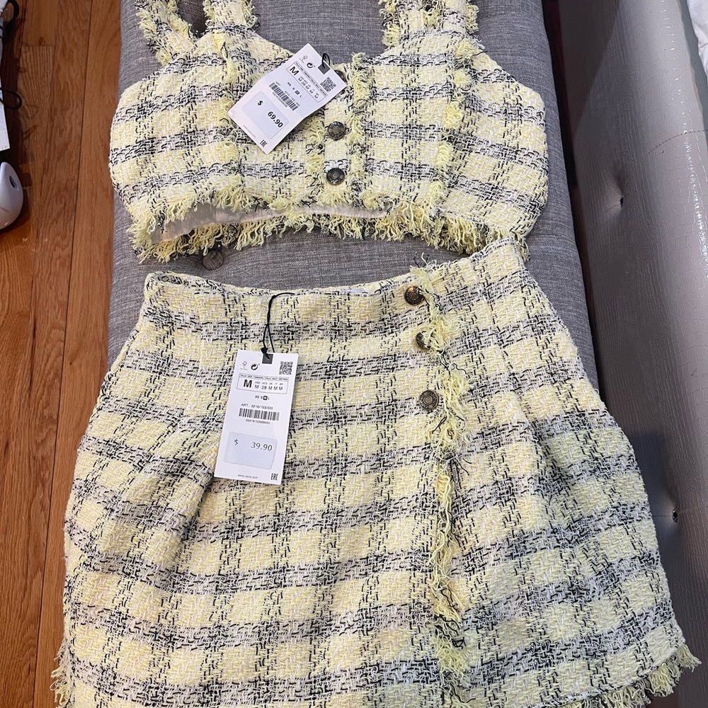 Two Piece Yellow Plaid Top and Skirt